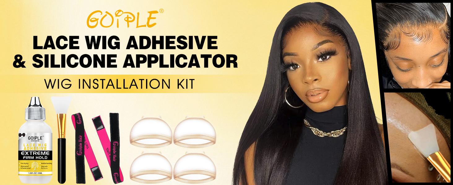 Extreme Firm Hold Lace Wig Glue with Silicone Applicator Waterproof & Sweatproof Invisible Bonding Formula for Lace Front Wigs Hair Extensions Tape