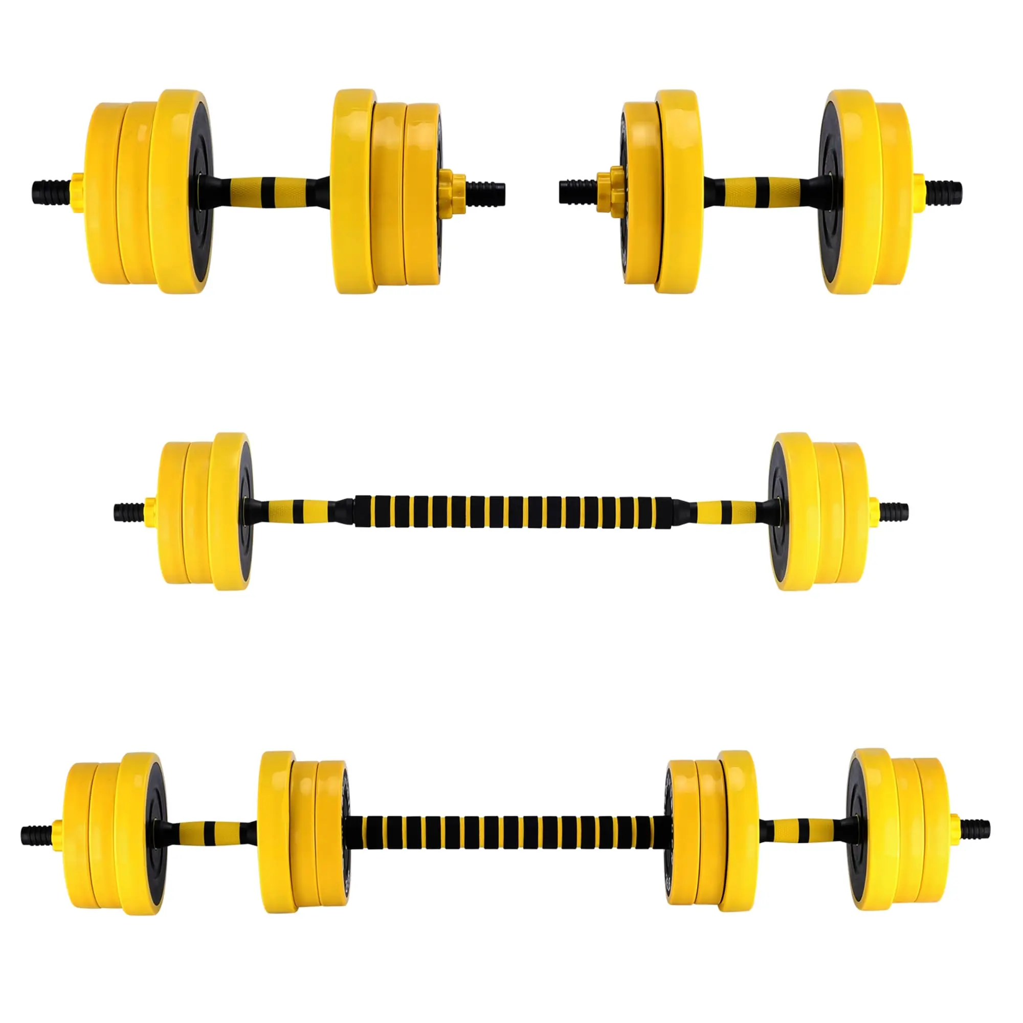 Garvee 2-in-1 Adjustable 44 LB Weight Set with PE Sand Filled Dumbbells and Barbell, Foam Shoulder Connector for Home Gym Strength Training, Ideal for Squats and Lunges, Yellow and Black