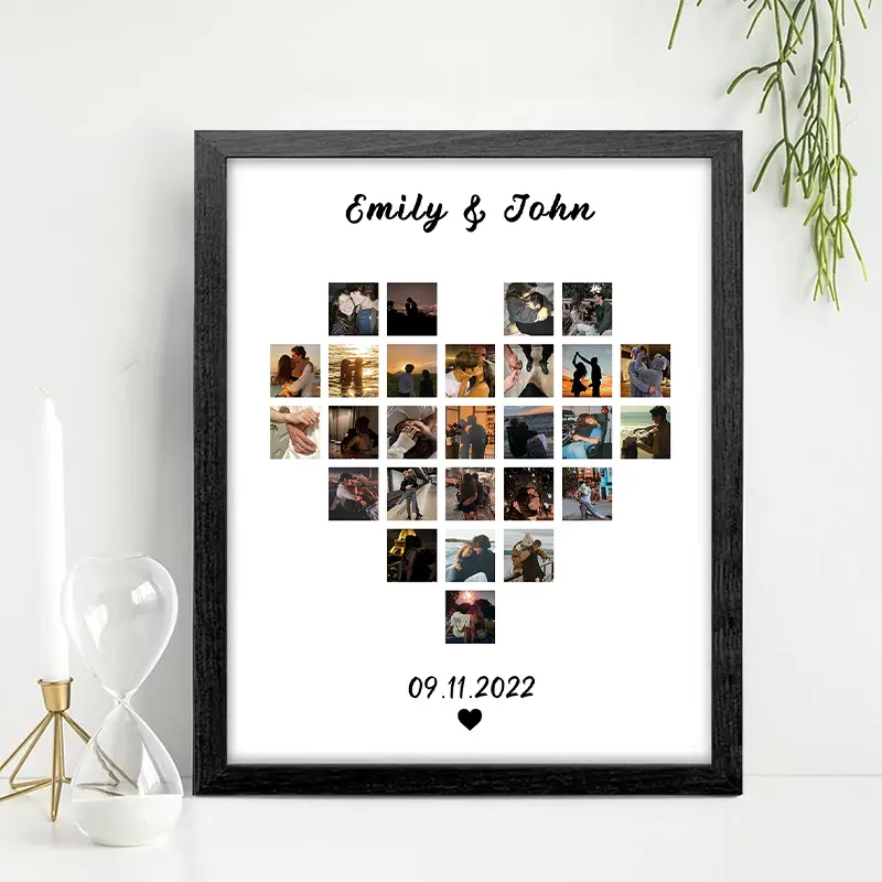 Personalized Heart-Shape Photo Frame - Corrosion-Resistant Metal Home Supplies, Dust-Proof Custom Romantic Keepsake Canvas Artwork, Nail-Mounted Family Room Wall Decoration for Anniversary Gifts