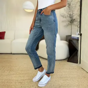 Judy Blue Women's Mid Rise Jeans - Rigid Magic Front, Stretch Back & Trendy Release Hem