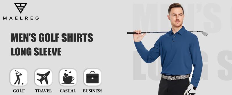 MAELREG Mens Golf Shirt Short and Long Sleeve Moisture Wicking Dry Fit Performance Solid Casual Pique Golf Polo Shirts for Men