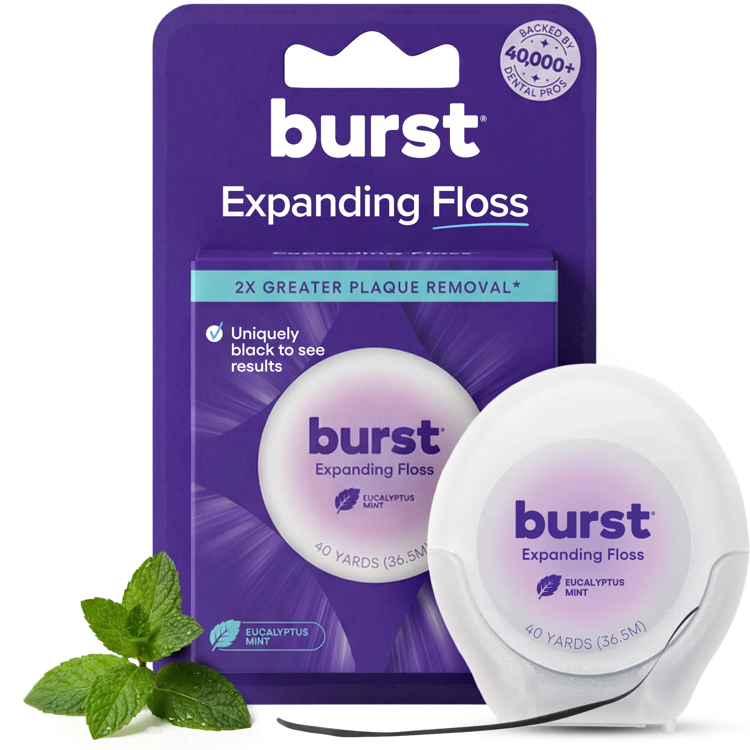 Mint Eucalyptus Expanding Dental Floss - Black Expanding,Stain-Absorbing, Woven Floss, Vegan, Paraben Free, Removes Plaque