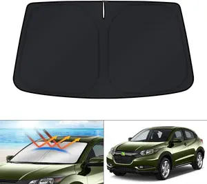 Canvcle Windshield Reflector Sun Shade for Honda HR-V 2016-2025 Foldable UV Blocker Sun Visor Protector Double Layer 240T Fabric Silver Black