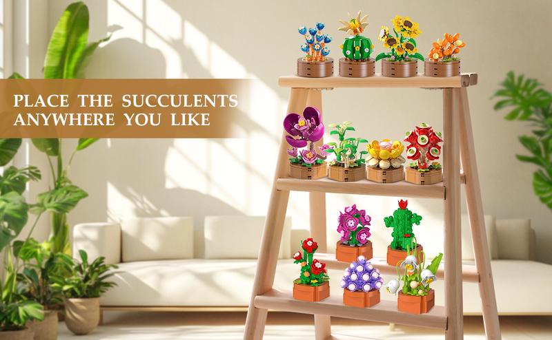 15 Pack Valentines Flowers Plants Mini Building Set - 1314PCS 3.6MM Flower Succulents Botanical Collection Block Toy for Home Office Décor, Birthday Gifts for Adults Women Boys Girls 10+