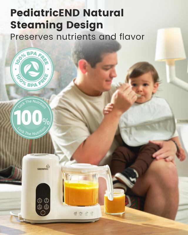 Grownsy Baby Food Maker with Steam Basket, Auto Cooking Grinding & Sterilization for Healthy Homemade Baby Food, BPA-Free