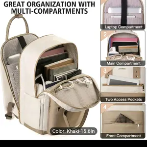 15.6" Laptop Backpack for Women, USB Charging Port, Beige Aesthetic School & Office Bag for Teens,  Students, Nurses, Stylish Mochila