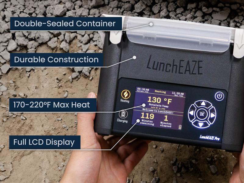 LunchEAZE Pro Cordless Heated Lunchbox – Battery-Powered, 4-Cup Capacity, 220°F Max, Automatic Scheduled Heating, Insulated Bag Included