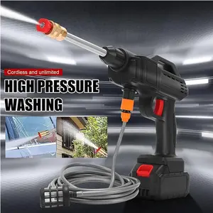 Three-in-one high-pressure electric cleaning machine, equipped with two portable nozzles and a water hose, suitable for patio cleaning and car washing, black.