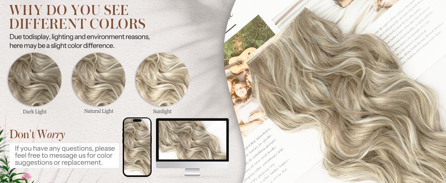 AISI HAIR Invisible Wire Hair Extensions with Transparent Headband, Adjustable Size 4, Secure Clips, Long Wavy Hairpiece for Women Curly Honey Blonde