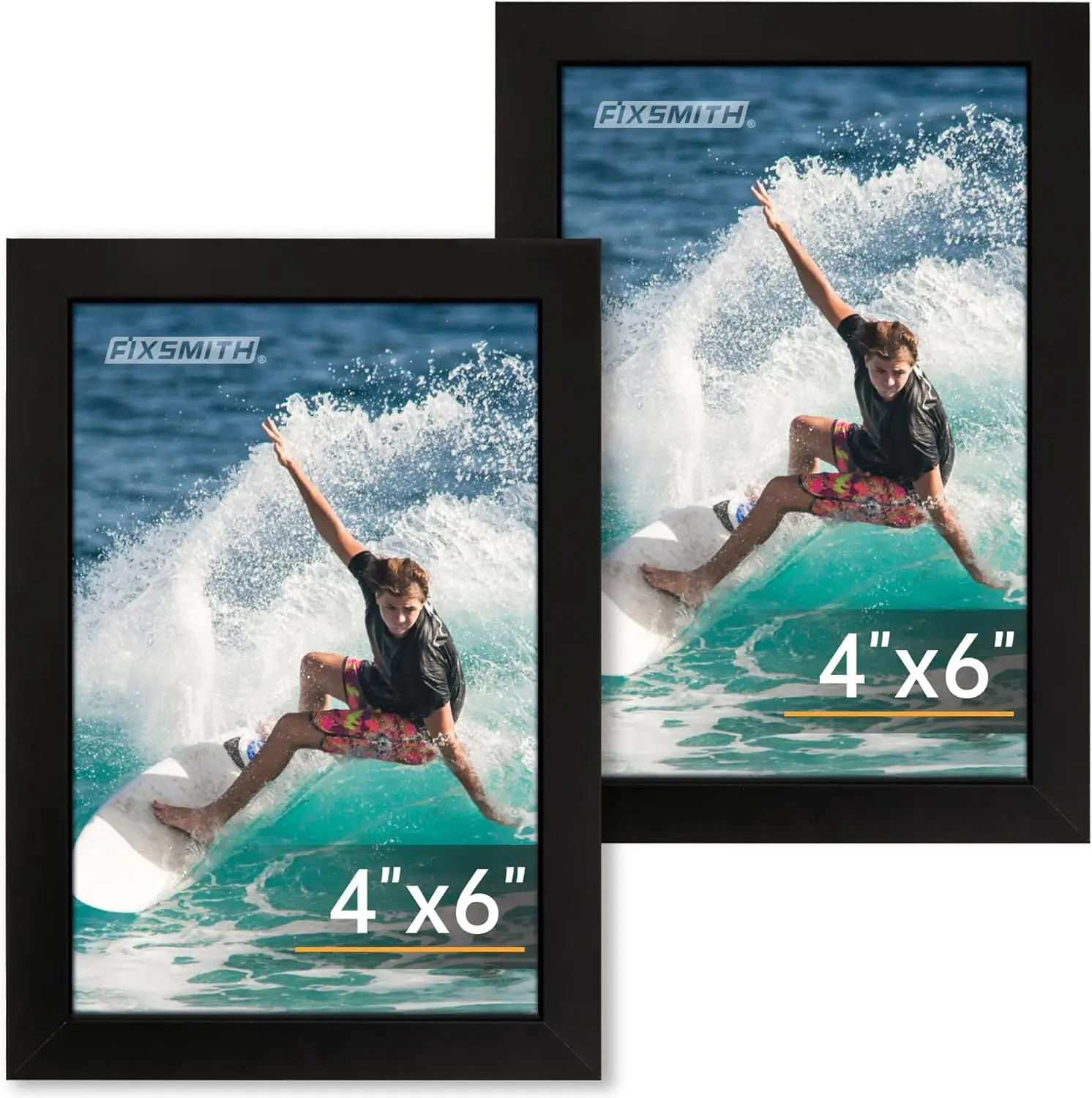 Black 4x6 Rectangle Photo Frame Set of 2 - Classic Modern Single Frames with HD Plexiglass for Wall Hanging or Tabletop Home Decor