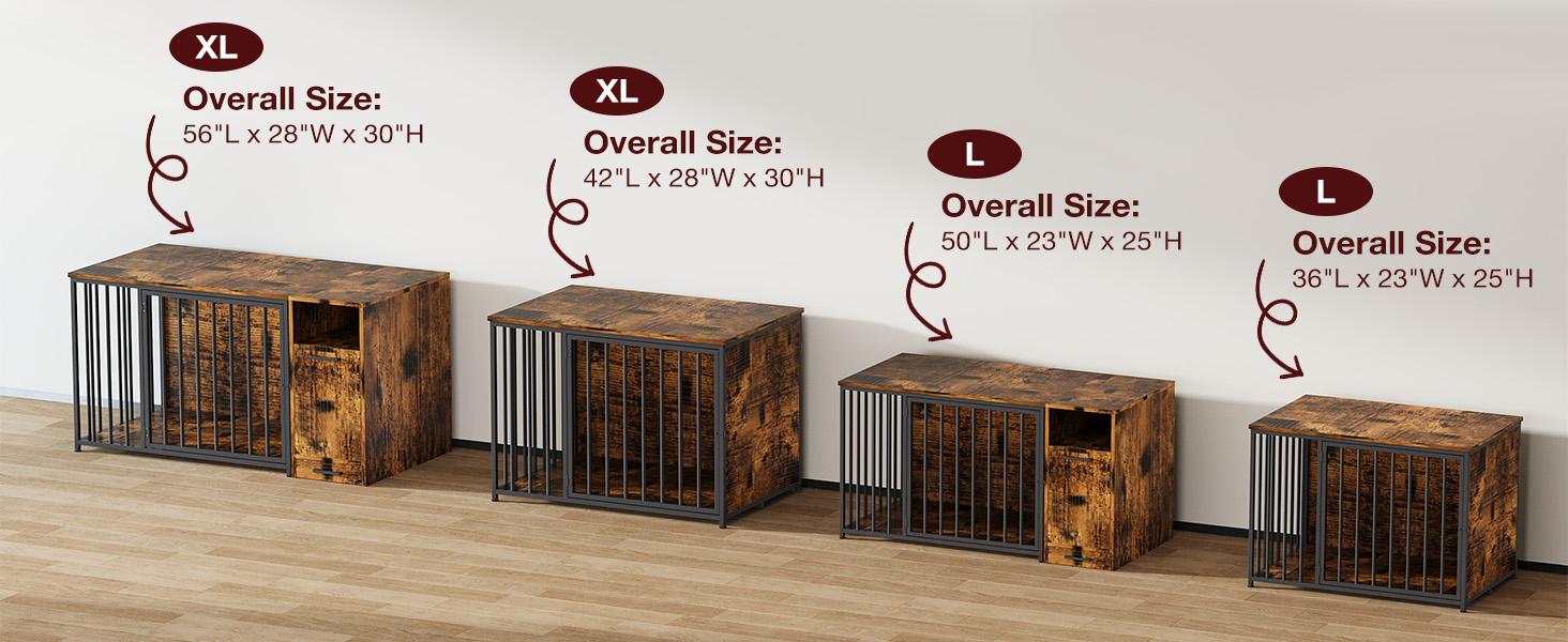 AECOJOY Dog Crate Furniture,Storage Cabinet, 36/42 Inch Wooden & Steel Rustic Brown Kennel for Large & Medium Dogs Escape-Proof Chew-Proof Adjustable Feet End Table