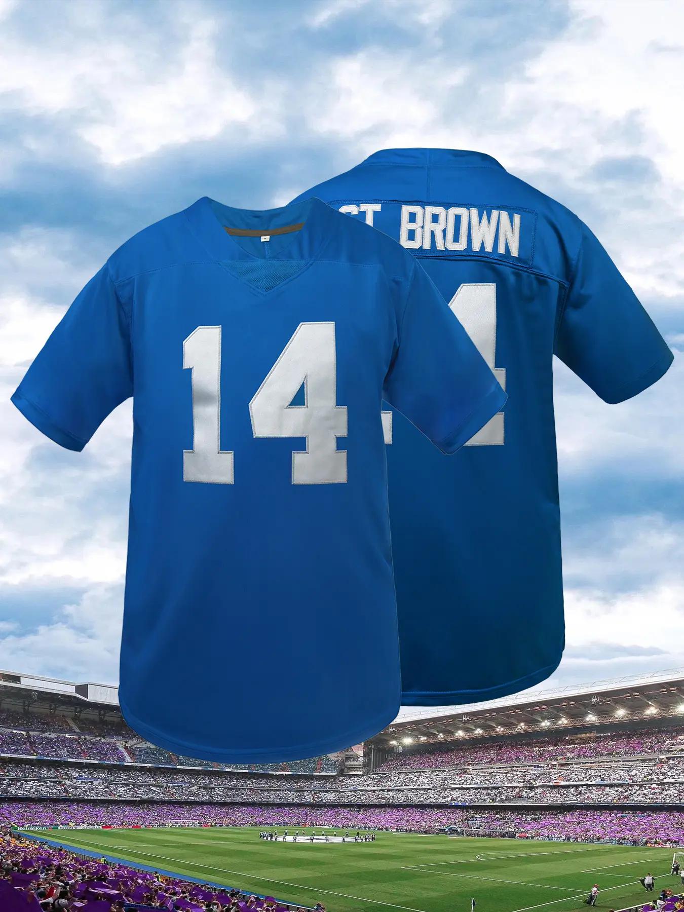 Men's Detroit #16 Football Jersey,Sporty Fitted Short Sleeve T-Shirt, Breathable Embroidered Unisex Design, Athletic Football Shirt Practice Sports Uniform Suitable for Outdoor Sports & Casual Wear All Seasons, Lightweight Breathable Jersey