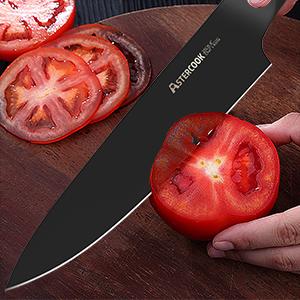 Astercook Chef Knife Durable High Carbon Stainless Steel with Anti-Rust Teflon Coating, Lifetime Warranty block Kitchen Utensils Cutting