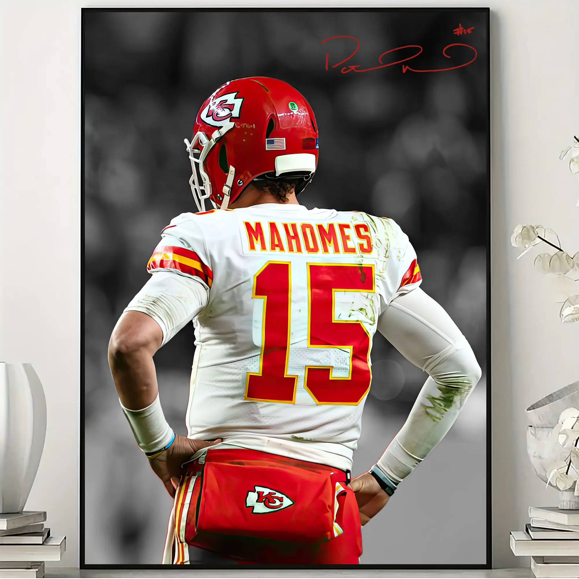 Mahomes Kansas City Football Poster, Vintage Sports Wall Art, Unframed Player Print, Man Cave Decor, Football Fan Gift