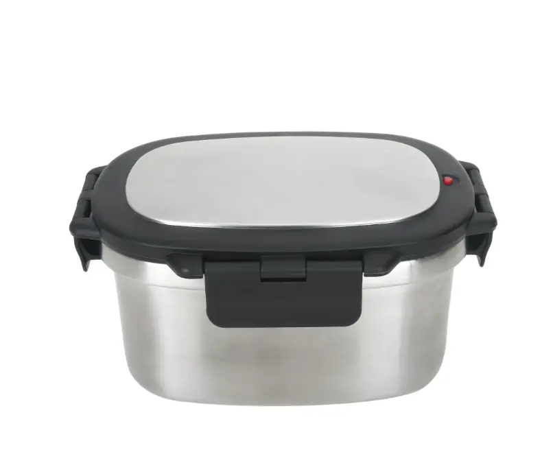 Stainless Steel Lunch Box with Secure Locking Mechanism and Durable Black Handle for Easy Transport