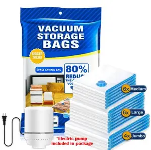 5/11 Pack Vacuum Storage Bags, Blue Transparent, Airtight Dust Moisture-Proof, Extra Large Capacity, 80% Space Saving Bag, Includes Hand Pump Resealable Zipper Bags Waterproof Leakproof Bag