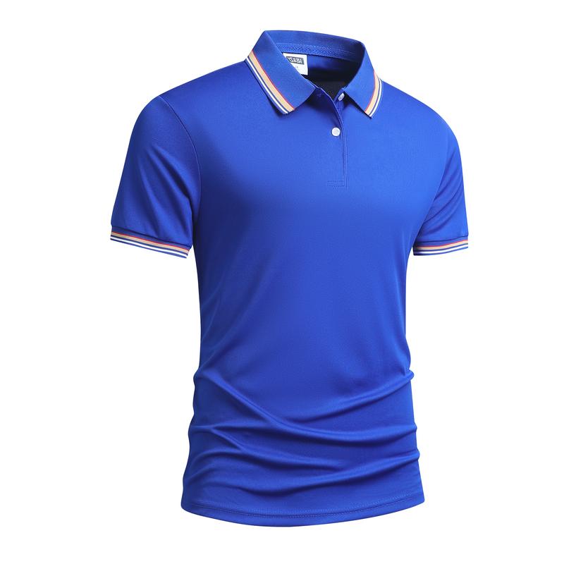 Men's Solid Black Polo Shirt with Orange & White Trim Turn-down Collar Short Sleeve Summer Versatile Business Casual Top