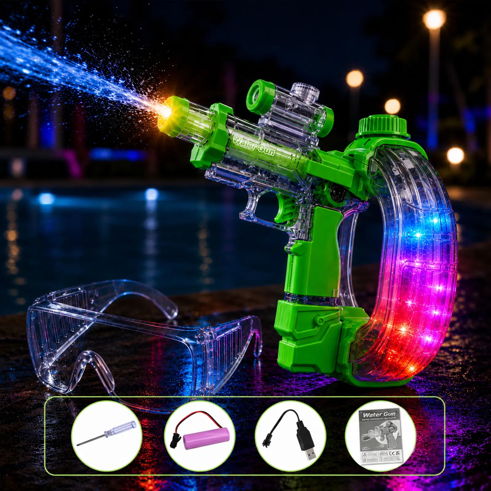 Automatic Water Blaster for Kids Rechargeable Electric Water Spray Toy with Light-Up Muzzle and Vibration Outdoor Summer Pool Party Toy