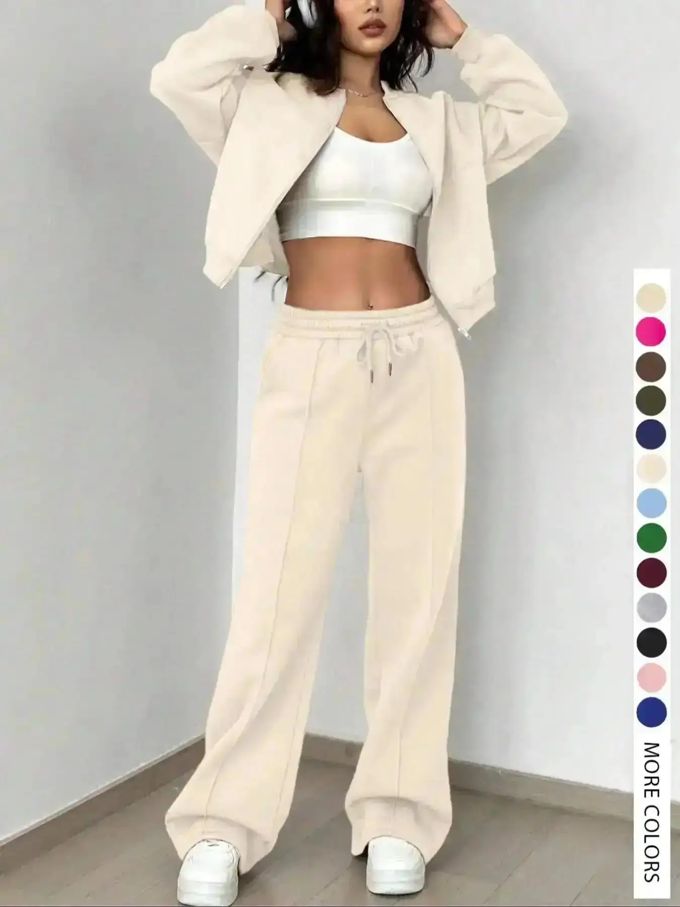 2026 []Women's Casual Striped Long Sleeve Zipper Jacket and Pants Set, Airport Wear, Fitted Natural Waist, Ladies Clothes for All Seasons, vacation set, loungewear set, birthday outfit, club set