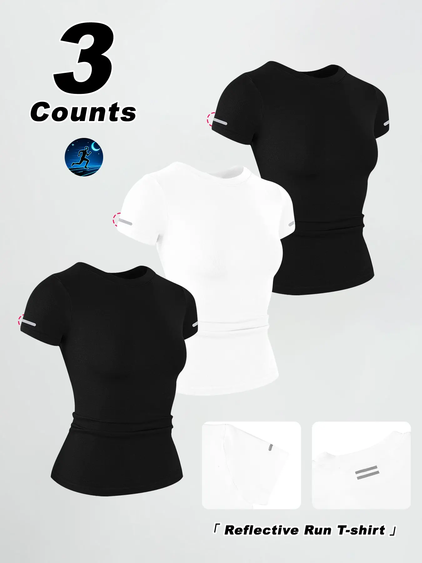Women's Reflective Stripe Sport T-Shirt, Slim Fit Night Run Top, Ideal for Jogging, Hiking, Daily Evening Outing, Casual Style, Athletic Tee