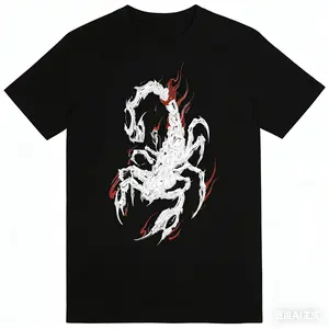 Scorpion Flame 100% Cotton T-Shirt – Abstract Gothic Graphic Tee, Edgy Streetwear for Alternative Style Enthusiasts & Zodiac Fans