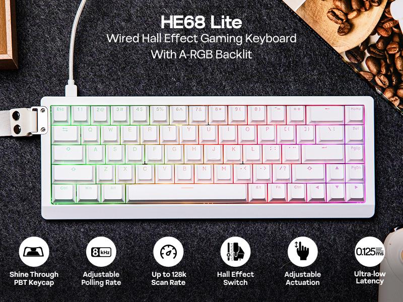 EPOMAKER HE68 Lite 65% ANSI US Layout Tray-Mounted Wired Hall Effect Magnetic Mechanical Keyboard DKS SOCD thocky creamykeyboards Tri-Mode USB-C/BT 5.0/2.4GHz Customizable RGB Backlight for PC/Mac/Linux creamy keyboard TikTokShopSpringGlowUp