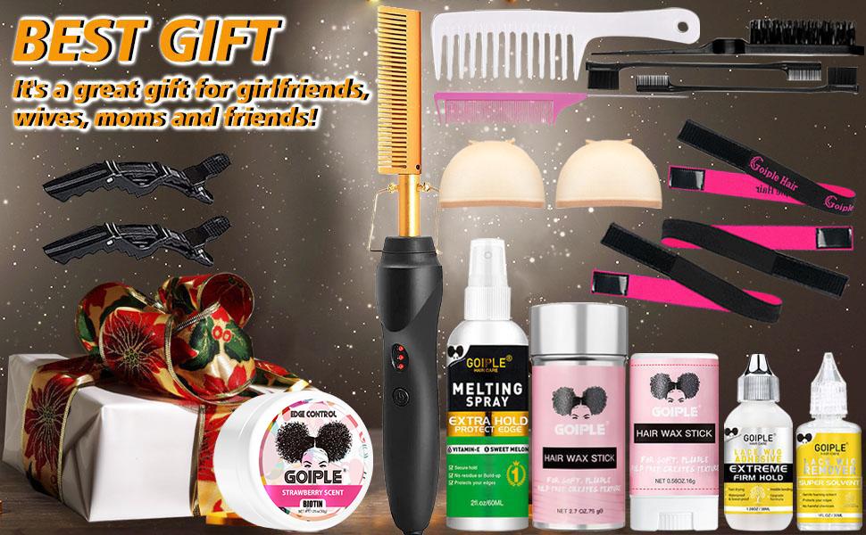 Electric Hot Comb Hair Straightener for Natural Black Hair and Wigs - Curling Iron, Wig Glue, and Wax Stick Kit Salon Gift Styling Set Thermal Brush Electric Hot Comb Hair Straightener for Natural Black Hair and Wigs - Curling Iron, Wig Glue, and Wax Stick Kit Salon Gift Styling Set Thermal Brush