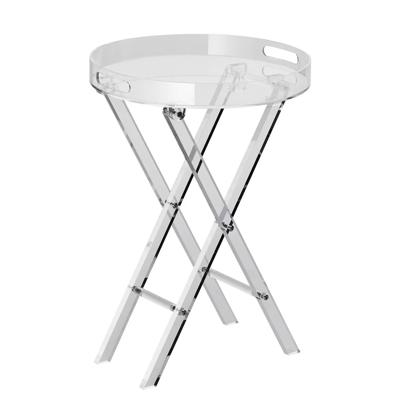 VEVOR Acrylic Foldable Table, Side Table with Folding X-Legs, Multi-Use Tool for Coffee/Drink, Food, Snack in Living Room, Bedroom