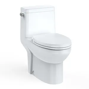 Garvee One Piece Elongated Toilet with Side Flush and V Shape Soft Close Seat, High Comfort Toilet for Seniors and Home Bathroom Renovation