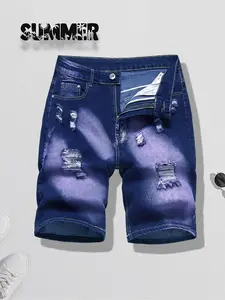 Men’s Slim-Fit Washed Denim Shorts with Personalized Ripped Details — A Trendy Summer Wardrobe Essential