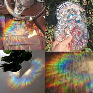 Rainbow Prism Mushroom Suncatcher Window Sticker, Aesthetic Magic Boho Cute Sun Catcher Window Cling Decor, PVC Static Glass Sticker Glue-Free for Home
