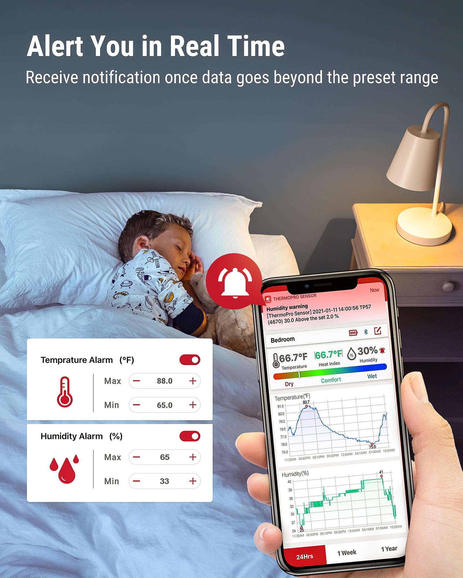 [Black Friday] ThermoPro TP50 & TP357 Digital Hygrometer Indoor Thermometer,  Portable Bluetooth Humidity Monitor with App, Room Temperature Humidity Gauge with Sensor, Data Storage