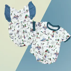 Cute & Cozy Baby Sibling Summer Vibes Casual Clothing Girls /Boys Mallard Duck Southern Short Sleeve Romper