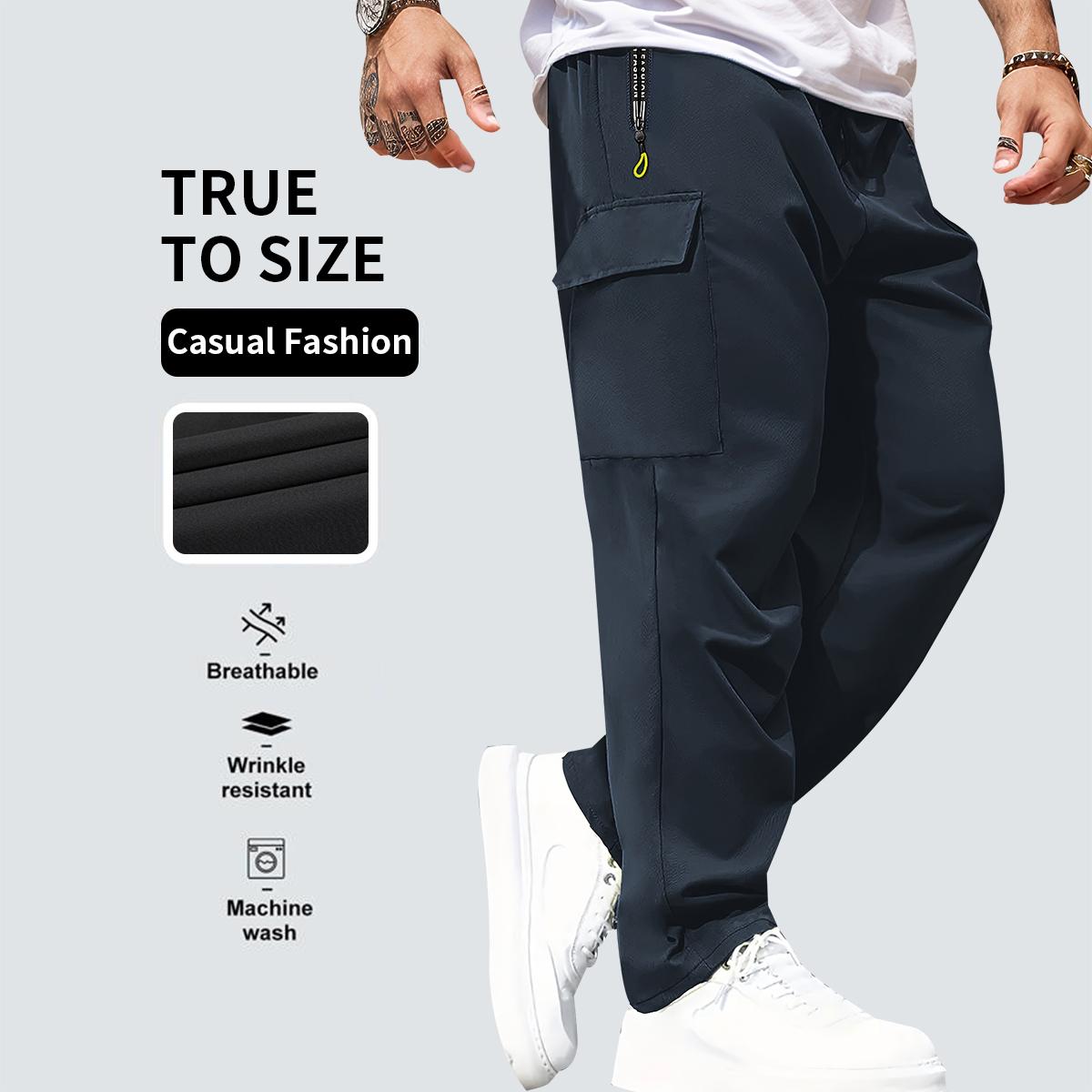 Men's Multi-Pocket Zip-Up Long Pants - TikTok Shop exclusive deal, casual everyday wear, stylish and practical, an essential part of any man's wardrobe, solid color casual work pants