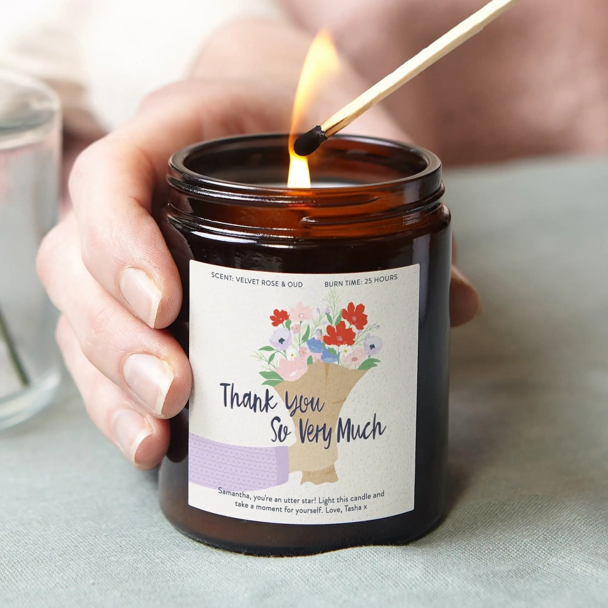 Thank You Gift, Thank You So Much Personalised Candle, Scented Apothecary Candle