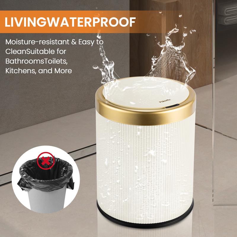 Pukomc Motion Sensor Trash Can with Lid 3.5 Gallon Touchless Bin Automatic Waterproof Bathroom Garbage Can Large Capacity Odor Control Advanced Sensing Technology Stylish Beige