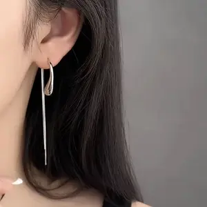 LisiZen Unique Design Geometric Water Drop Long Tassel Earrings for Women, Ear Plug Integrated Two-Way Wear Stud Earrings Jewelry DZEH5142