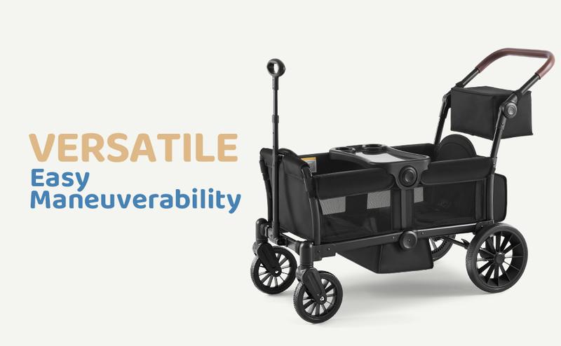 HARPPA All-Terrain Wagon Stroller for 2 with Canopy, Foldable 2-Seat Strollers for Babies, 4 Seats Wagon for Outdoor & Beach, Adjustable Push & Pull Handle, Footwell & Large Storage