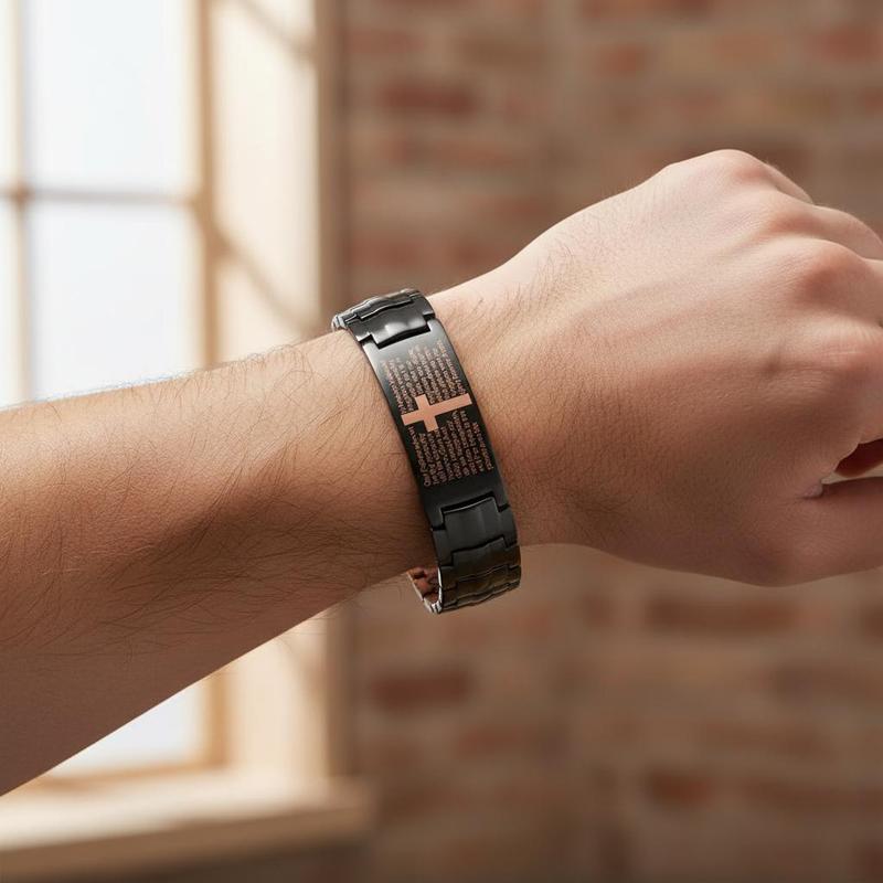 Men's Cross Magnetic Bracelet with Ultra Strength Magnets Adjustable Links Jewelry Box Gift Sizing Tool Included for Perfect Fit