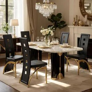 MUUOKY Dining Chairs Set of 4, Upholstered PU Leather Dining Chairs with Gold Metal Legs, High Back Armless Chairs for Kitchen, Restaurant & Office-weekly picks