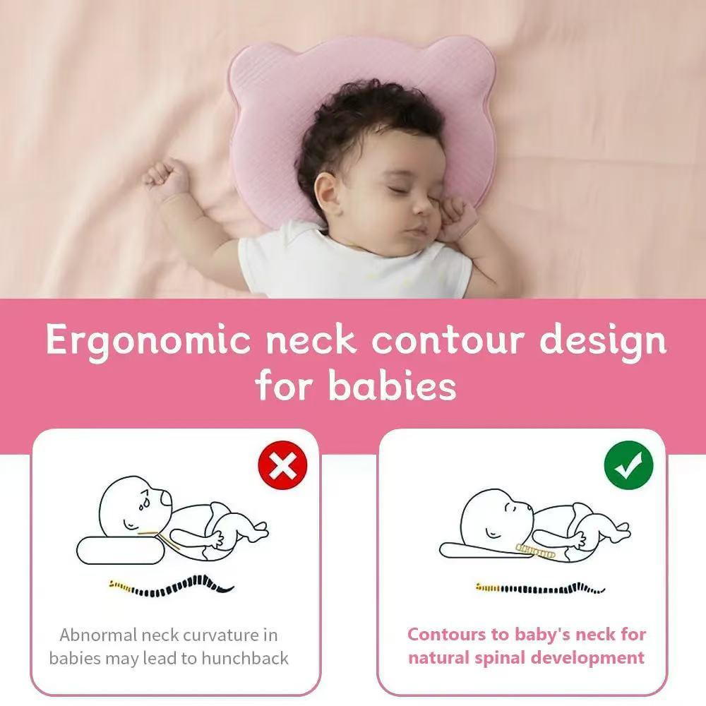 Prevent Flat Head Baby Pillow – Memory Foam Neck Support, Soft Cozy Breathable Hypoallergenic Portable Infant Travel Pillow, Safe Sleeping Aid for Newborn Bebe