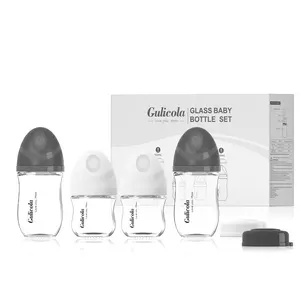 Gulicola 4pk Infant Glass Bottles , Anti-colic Breastfeeding Bottles with Slow Flow Nipples for Babies, 0 Months+, 3 oz & 5 oz - Black/White/Pink