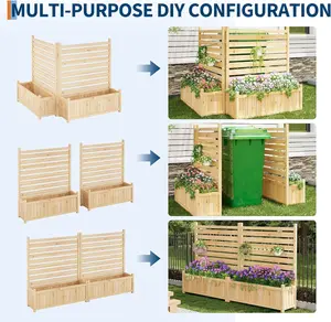 Garvee Outdoor Privacy Panel with Flower Box – Wooden Fence 2 Panels 86x102 cm for Air Conditioners & Trash Bins – Decorative Cover for Pool Equipment, Air Conditioner, and Garden
