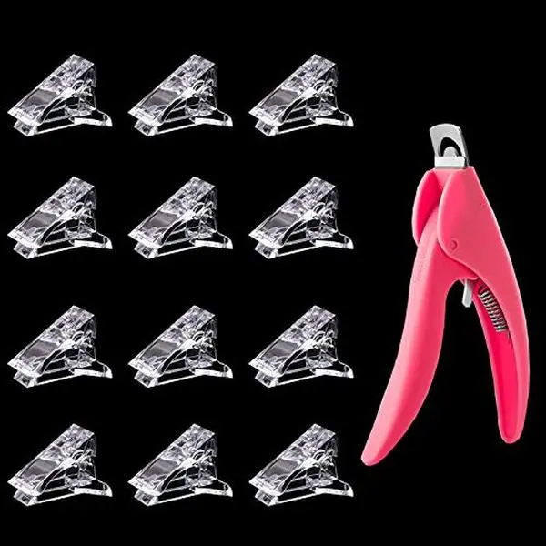 12Pcs Nail Tips Clip for Quick Building Polygel Nail Clips for Polygel Finger Nail Extension Manicure Nail Art Tool with 1Pcs False Nail Tip Trimmer