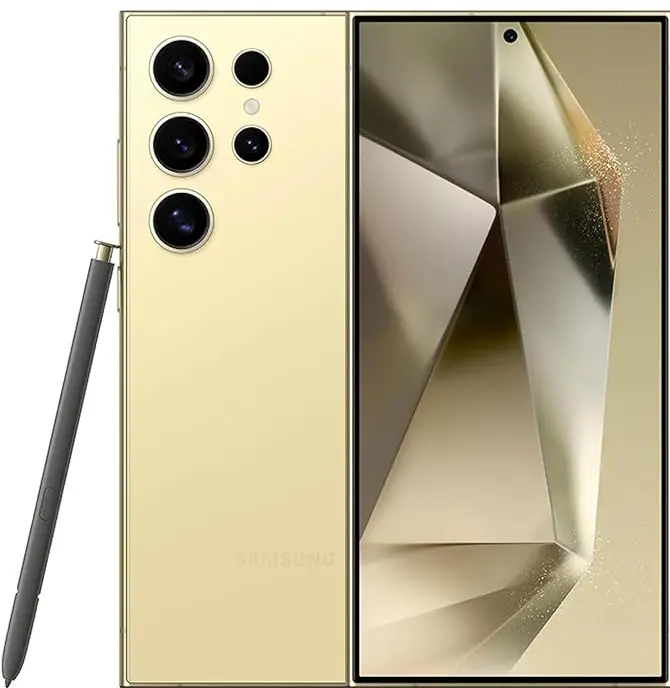 REFURBISHED Samsung Galaxy S24 Ultra 5G Android Smartphone (US Version, 256GB, Titanium Yellow) - Unlocked, Excellent Condition, AMOLED Screen, Digital Camera, Stylus, Wireless Charging Support
