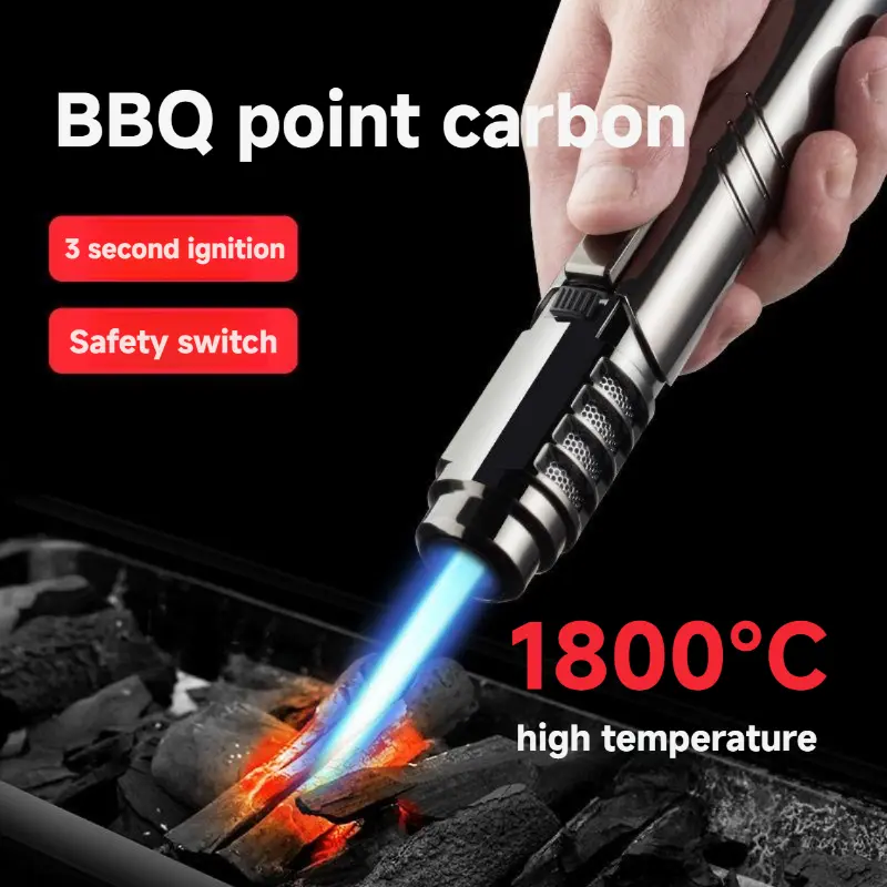 High-Temperature 1800°C Butane Gas Lighter, Windproof Blue Flame Spray Gun for Outdoor Use, Welding, BBQ, Camping, and Gifts - Aluminum Alloy Body with Gift Box (Butane Gas Not Included), Camping Gear | Modern Lighter | Premium Gift Item