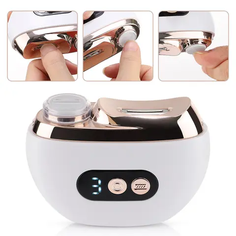 2-in-1 Automatic Electric Clipper-Polisher, Compact Lightweight Nail Care Tool with Curved Blades Guide Nails, LCD Screen, 1-Button On/Off, Adjustable Speeds for Adult Manicure & Pedicure (Single Unit)