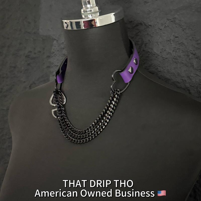 ThatDripTho Lucky Red Leather with Thick Chains, Movable Pulling Chain Daily Wear Leather Necklace Choker Punk, gothic-inspired accessories slipchaincollarwomen necklaces choking necklace male accessories gothic jewelry necklaces for women collar
