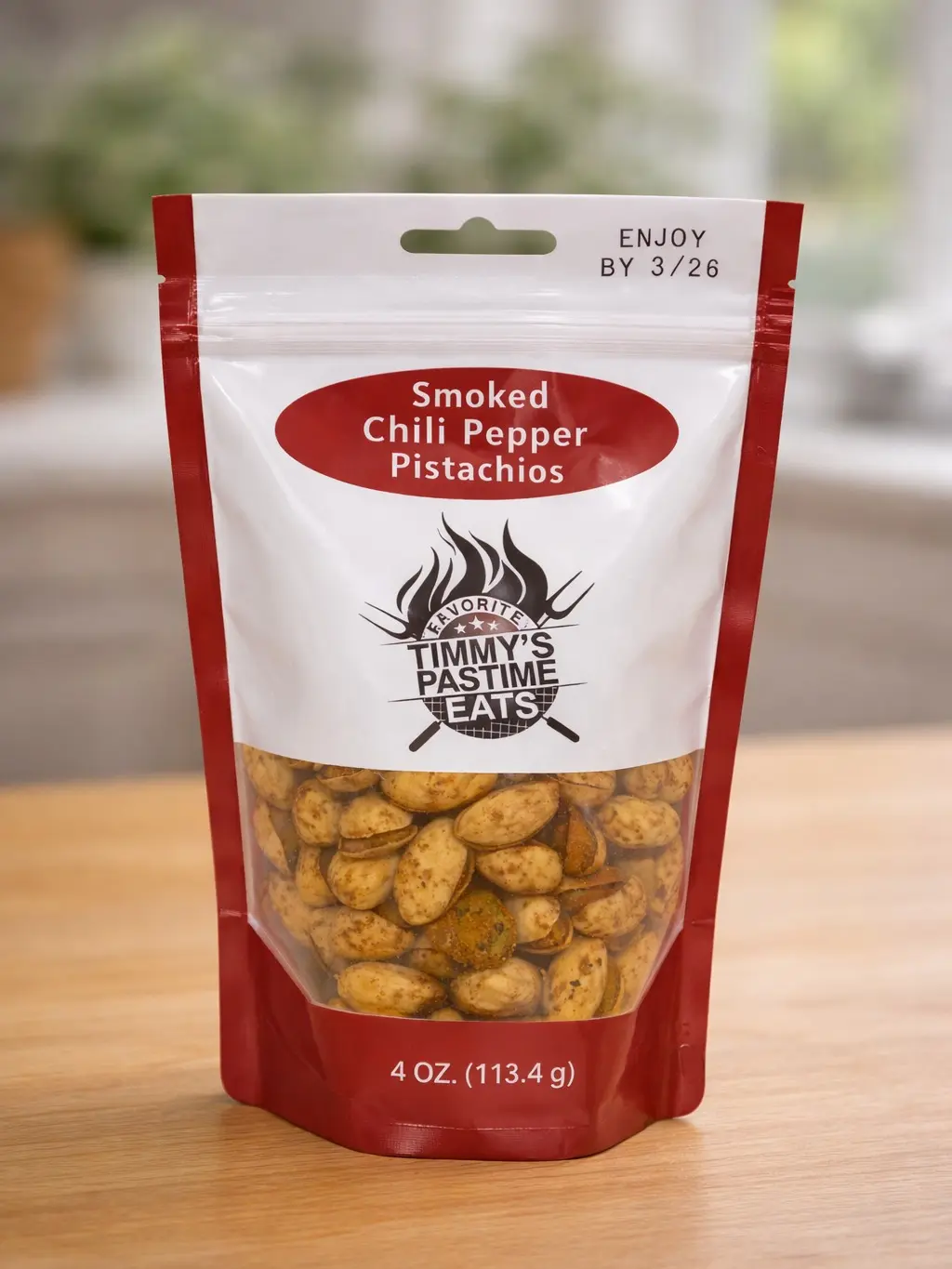 Timmy's Pastime Smoked Chili Pepper Pistachio Snack