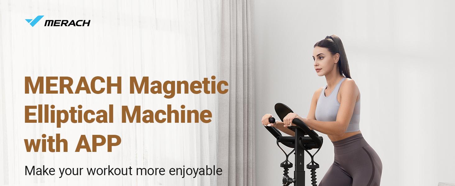 Merach Elliptical Machines with Merach App Compact Exercise Machine Hyper-Quiet Magnetic Driving System 16 Resistance Levels 330LBS Loading Capacity Home Fitness Equipment Cardio Trainer Summervibes